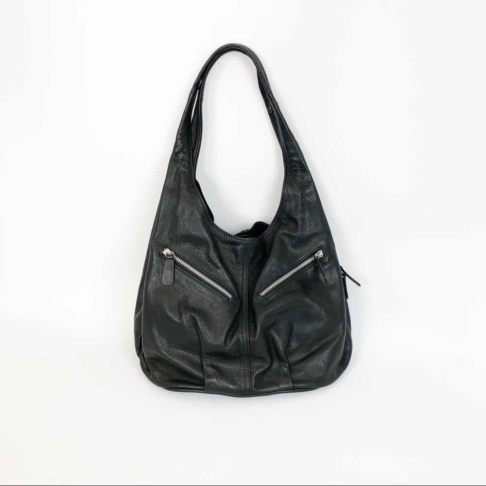 Black Leather Hobo Shoulder Bag - Unbranded/ Made In Italy